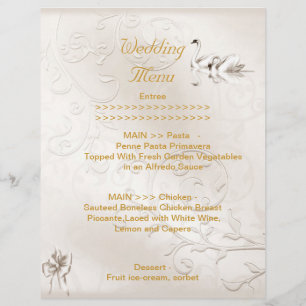 Programa de Menu de Casamento Cisnes Creme Branco