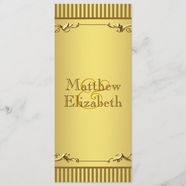 Programa de Menu de Casamento em Ouro Elegante (Frente)