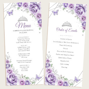 Programa de Menu Floral Roxo Lilás para Quinceaner