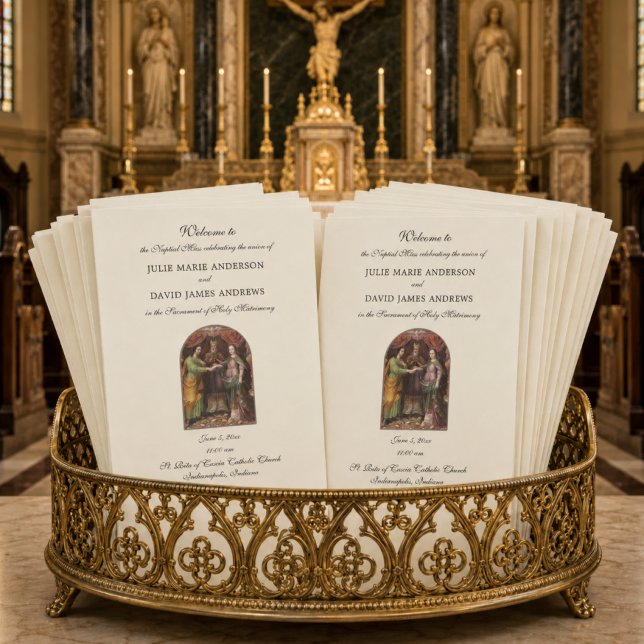 Programa de Missa de Casamento Católica Elegante (Criador carregado)