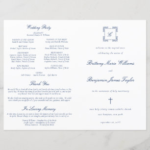 Programa de Missa de Casamento Católico Azul-Marin