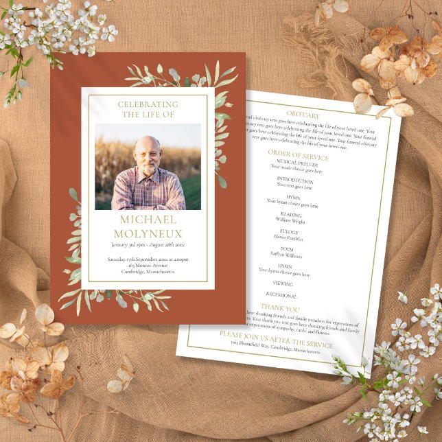Programa de Ordem de Serviço de Funeral Memorial V (Greenery Funeral Memorial Order Of Service Program)