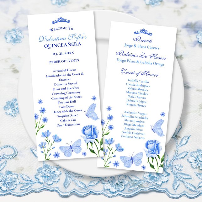 Programa de Ordem dos Eventos da Quinceañera Azul- (Light Blue Quinceañera Order of Events Program)