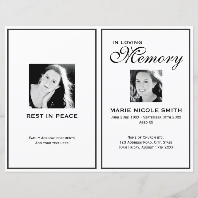 Programa de Ordem Funeral Preta e Branca (Frente)