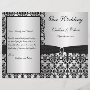 Programa de prata e preto do casamento tema