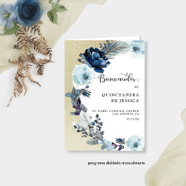 Programa de Quinceañera Azul y Oro con Flores