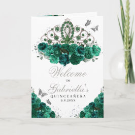 Programa de Quinceanera Coroa Floral Verde e Prata