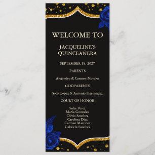 Programa de Quinceanera Floral Azul Real Dourado