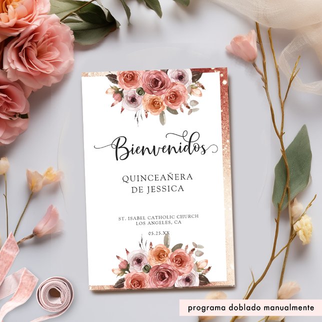 Programa de Quinceanera Floral Dourada do Rosa esp (Criador carregado)