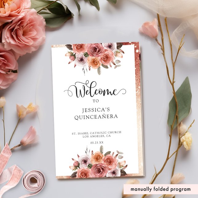 Programa de Quinceanera Floral Dourada Elegante (Criador carregado)