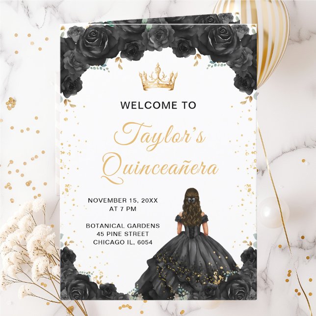 Programa de Quinceañera Floral Princesa Negra (Criador carregado)