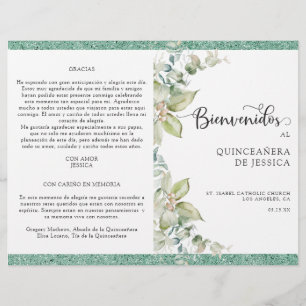 Programa de Quinceañera Verde com Hojas