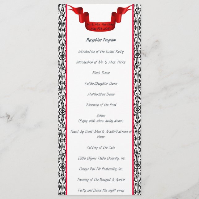 Programa de Recepção de Casamento Damask (Frente)