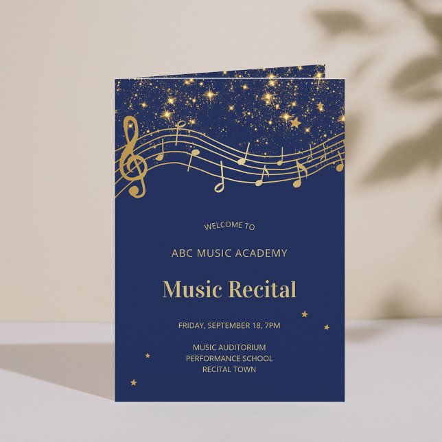 Programa de Recital de Música Azul Elegante Dourad (Elegant Blue Gold Music Recital Program)