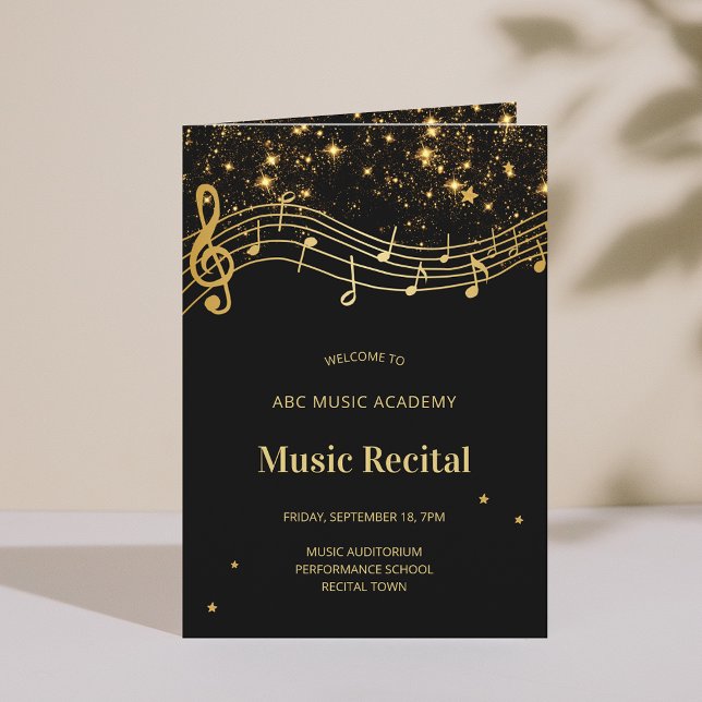 Programa de Recital de Música Elegante Preto e Dou (Elegant Black Gold Music Recital Program)