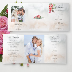 Programa de rosas e caligrafia rosa com aquarelas