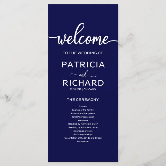 Programa de Serviço de Casamento Azul-Marinho (Frente)