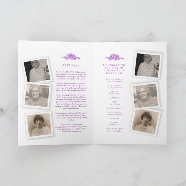 Programa de serviço funerário púrpura esqueça-me,  (Interior)