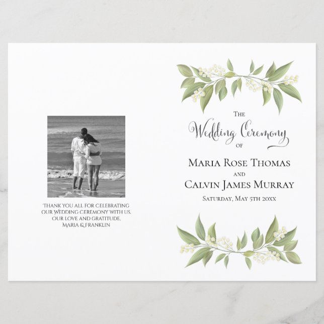 Programa de Serviços de Casamento Verde Elegante B (Frente)