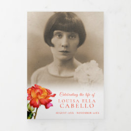 Programa de serviços funerários com rosa vermelho