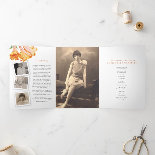 Programa de serviços funerários Foto laranja Lily  (Dentro)