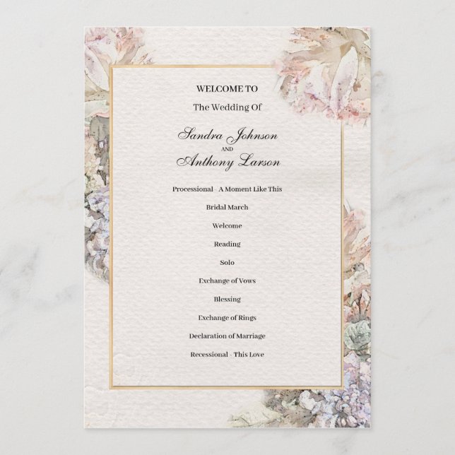 Programa Delicate Watercolor Floral Wedding (Frente)