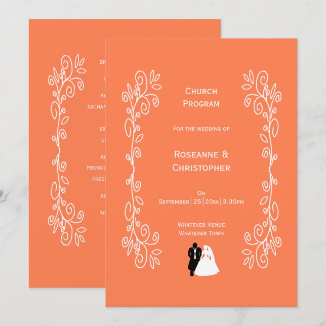 Programa Design do Coral Wedding Program Bride Groom (Frente/Verso)