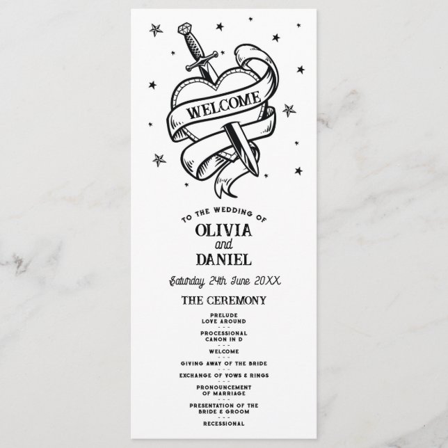 Programa Detalhes da Cerimônia Cardíaca de Casamento de Tat (Frente)