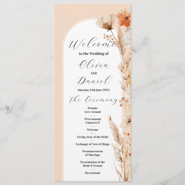 Programa Detalhes do Cardápio de Casamento Floral Boho Ceri (Frente)