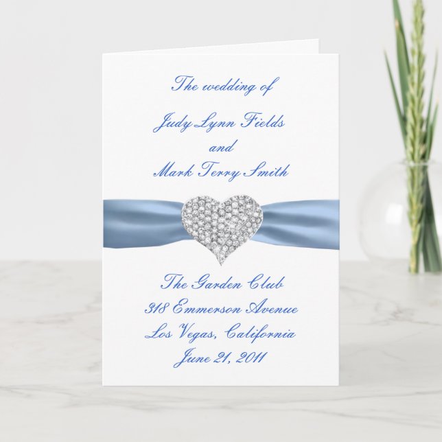 Programa Diamond Heart Blue Weding Program Card (Frente)