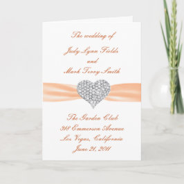 Programa Diamond Heart Orange Wedding Program Card