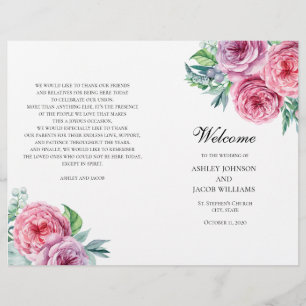 Programa do casamento de Boho dobrado. Flores