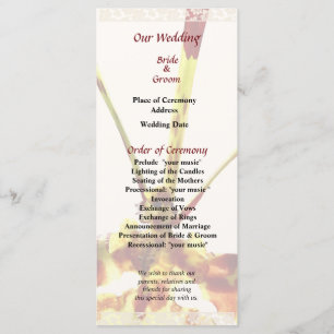 Programa do casamento de Mendenhall Hildos do