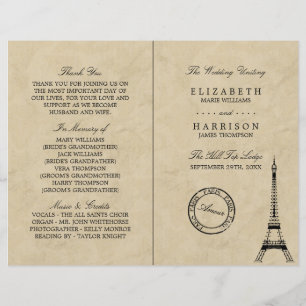 Programa do casamento de Paris da torre Eiffel do