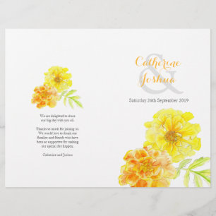 Programa do casamento do amarelo da aguarela dos