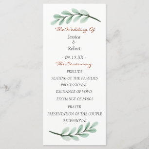 Programa do casamento do ramo do eucalipto