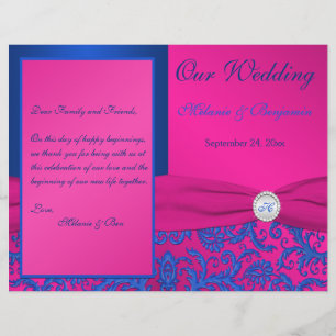 Programa do casamento tema damasco do cobalto e do