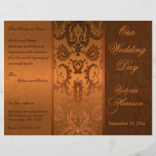 Programa do casamento tema damasco do cobre e do