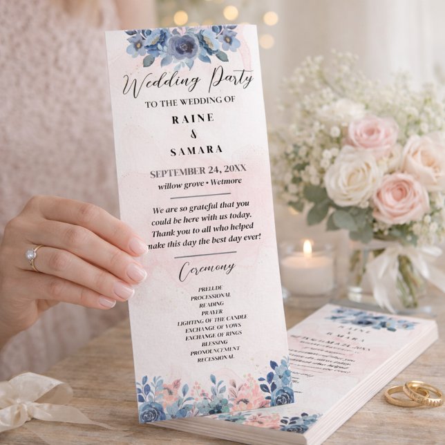 Programa do Partido do Casamento Elegante (Chic Pink Floral Wedding Program Romantic Rustic Ceremony)