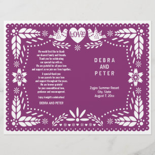 Programa dobrado do casamento de Papel Picado