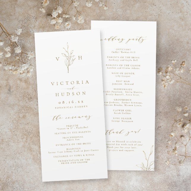 Programa Dourado casamento simples e elegante do monograma  (Gold simple elegant botanical monogram wedding program)