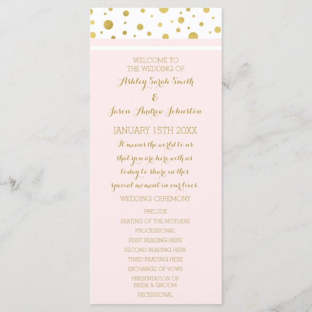 Programa Dourado Confetti Blush Pink Weding (Frente)