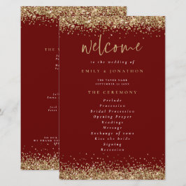 Programa Dourado de Casamento com Glitter Burgundy