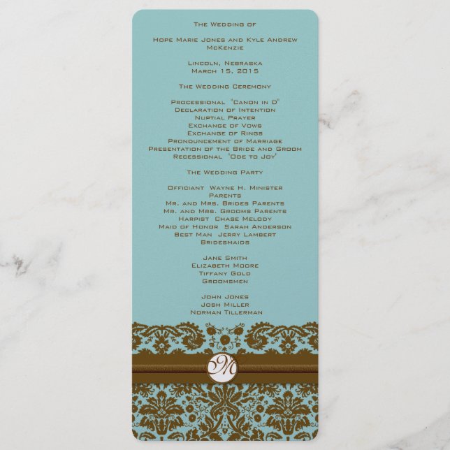 Programa Dourado de Casamento do Monograma do Dama (Frente)