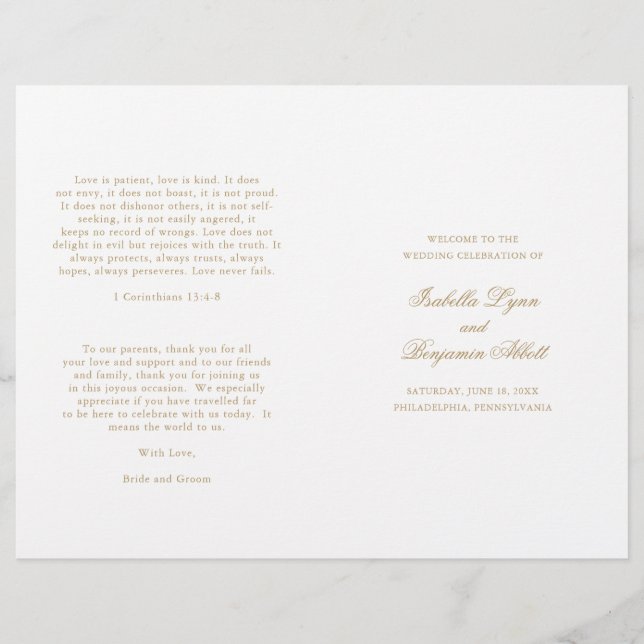 Programa Dourado de Casamento Elegante Formal Trad (Frente)