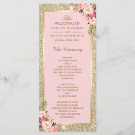 Programa Dourado de Casamento Floral Rosa-Blush Bl
