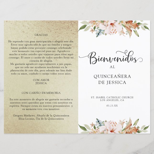 Programa Dourado de Quinceañera para Champanhe Ele (Frente)