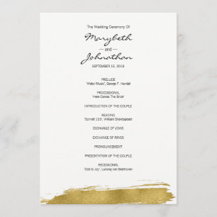Programa Dourado do casamento do Brushstroke do