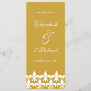 Programa Dourado e branco do casamento da flor de