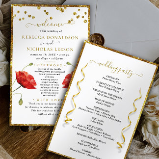 Programa Dourado Elegante de Casamento de Caligraf